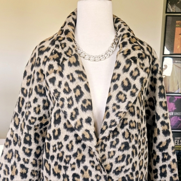 🏷️Mark Alan New York Leopard Print Longline Wool Blend Snap Front Coat Plus 2X - Picture 4 of 12